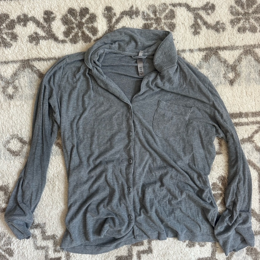 Skims Gray Button-Up Pajama Shirt